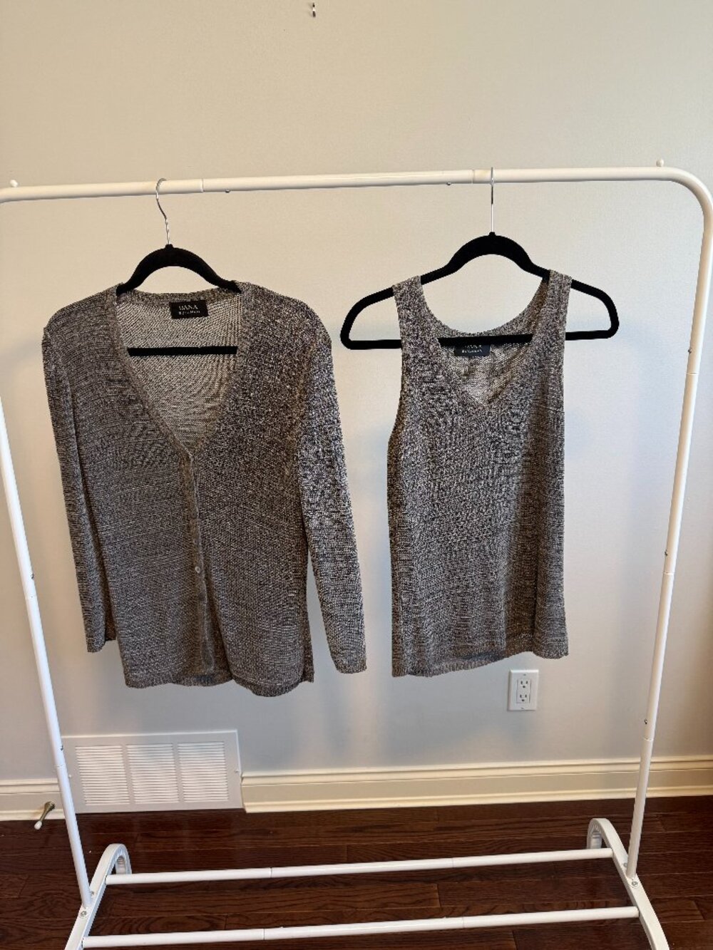 Silver/Grey knit Dana Buchman cardigan and tank top set. Size Medium